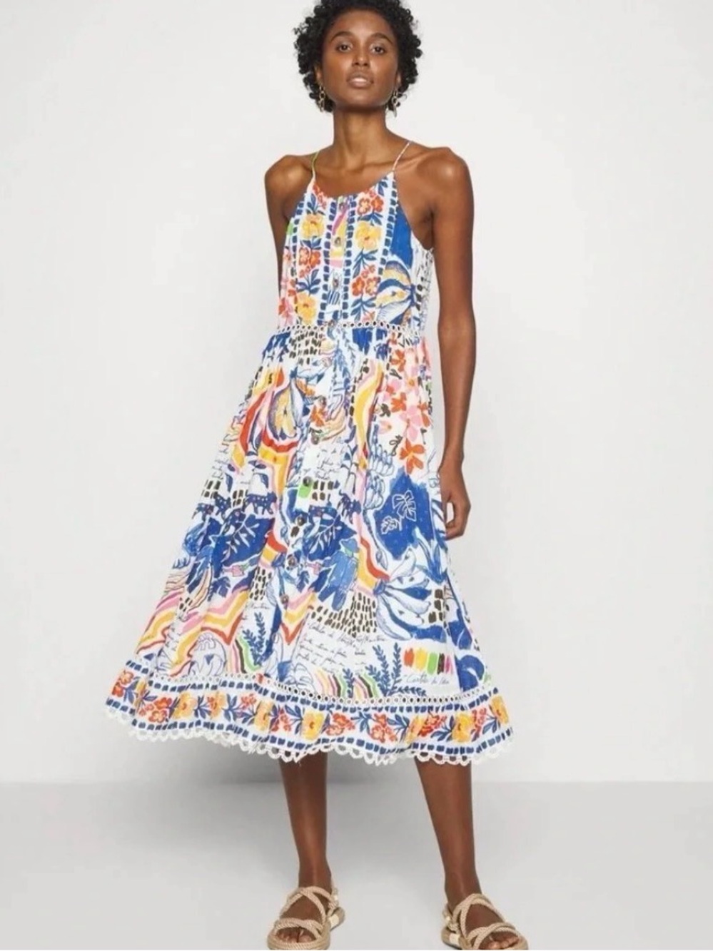 Farm Rio Wild Brazil Midi Dress Royal Blue Size Medium